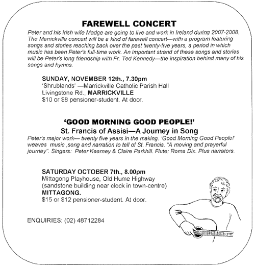 Don't forget Peter Kearney's farewell concert on Sunday, November 12: